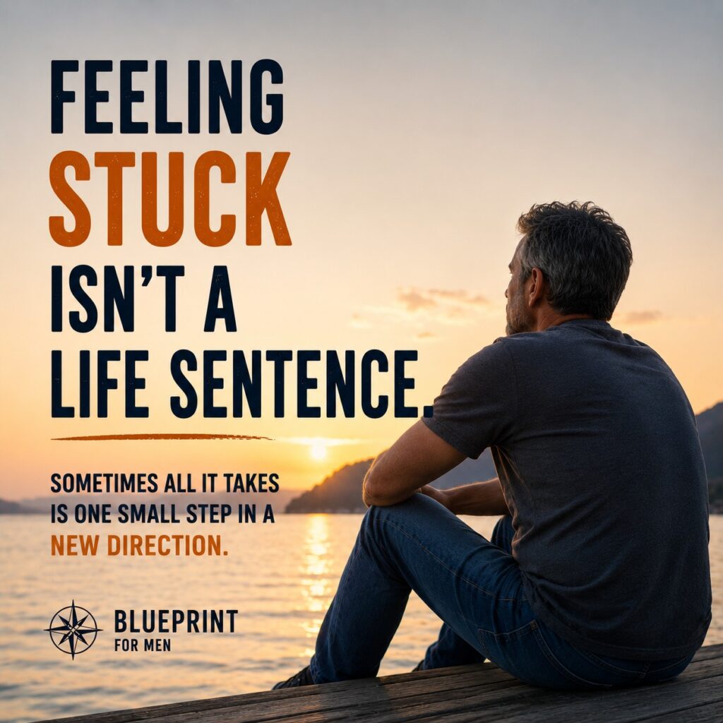 Man reflecting on feeling stuck in midlife